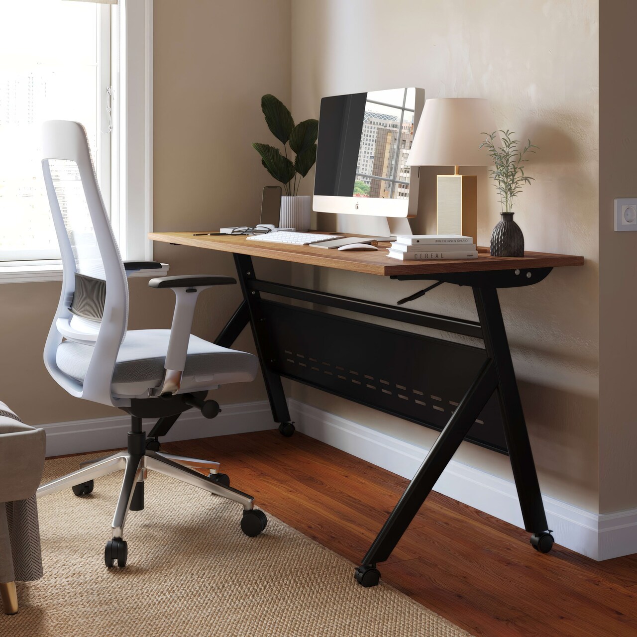 Emma and Oliver Griffin Heavy-Duty Flip Top Training Table with Nesting Design, Privacy Panel, Y-Legs, Tabletop, Metal Frame